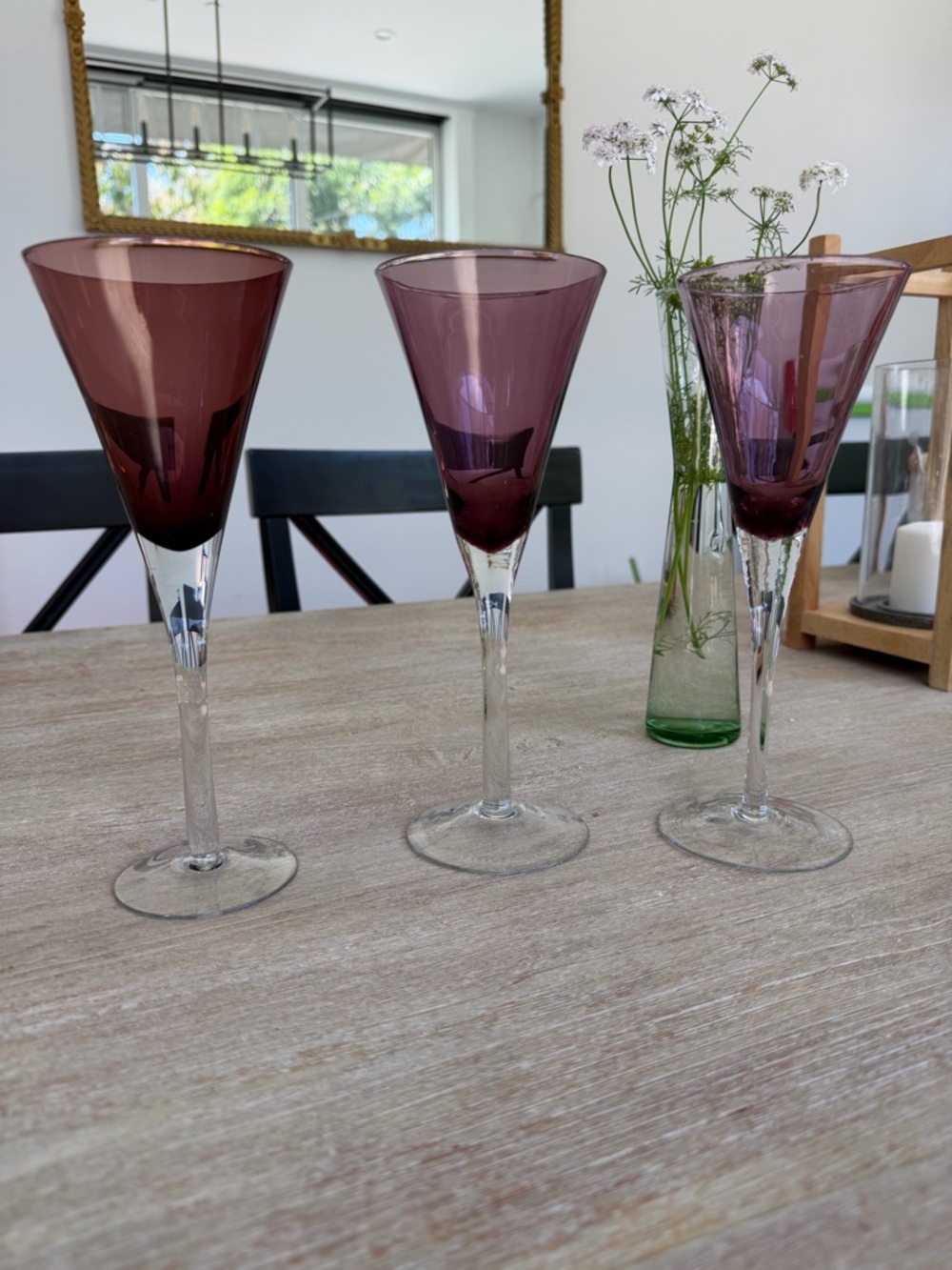 🌱Vintage Purple Fluted Champagne Glasses-Set of 3! Classic with Clear Stems